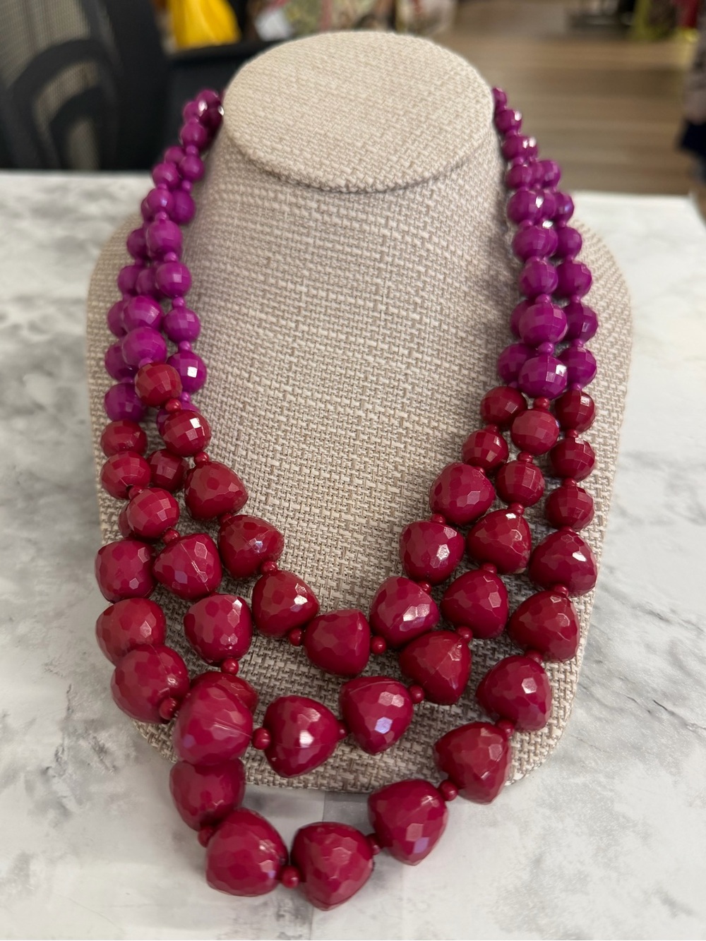 Bold Fuchsia & Magenta Three-Strand Beaded Necklace - Women Jewelry